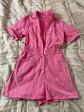 Skies Are Blue Pink Button-Front Utility Romper